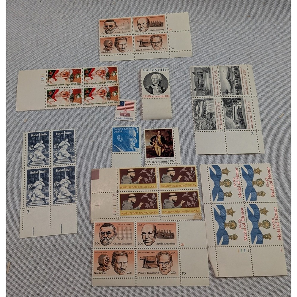USPS Vintage Stamp Lot Multi-Year 20c 15c 13c Excellent Inventors Babe Ruth RFK